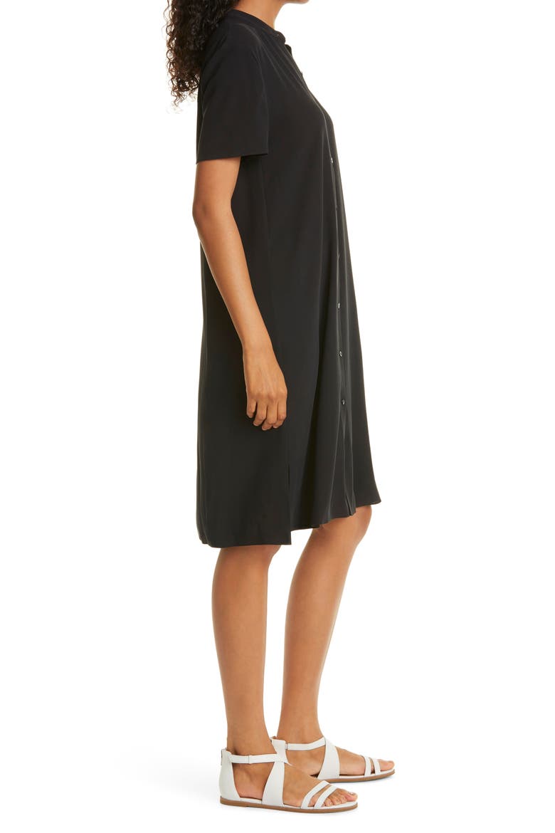 Mandarin Collar Silk Shirtdress, Alternate, color, BLACK