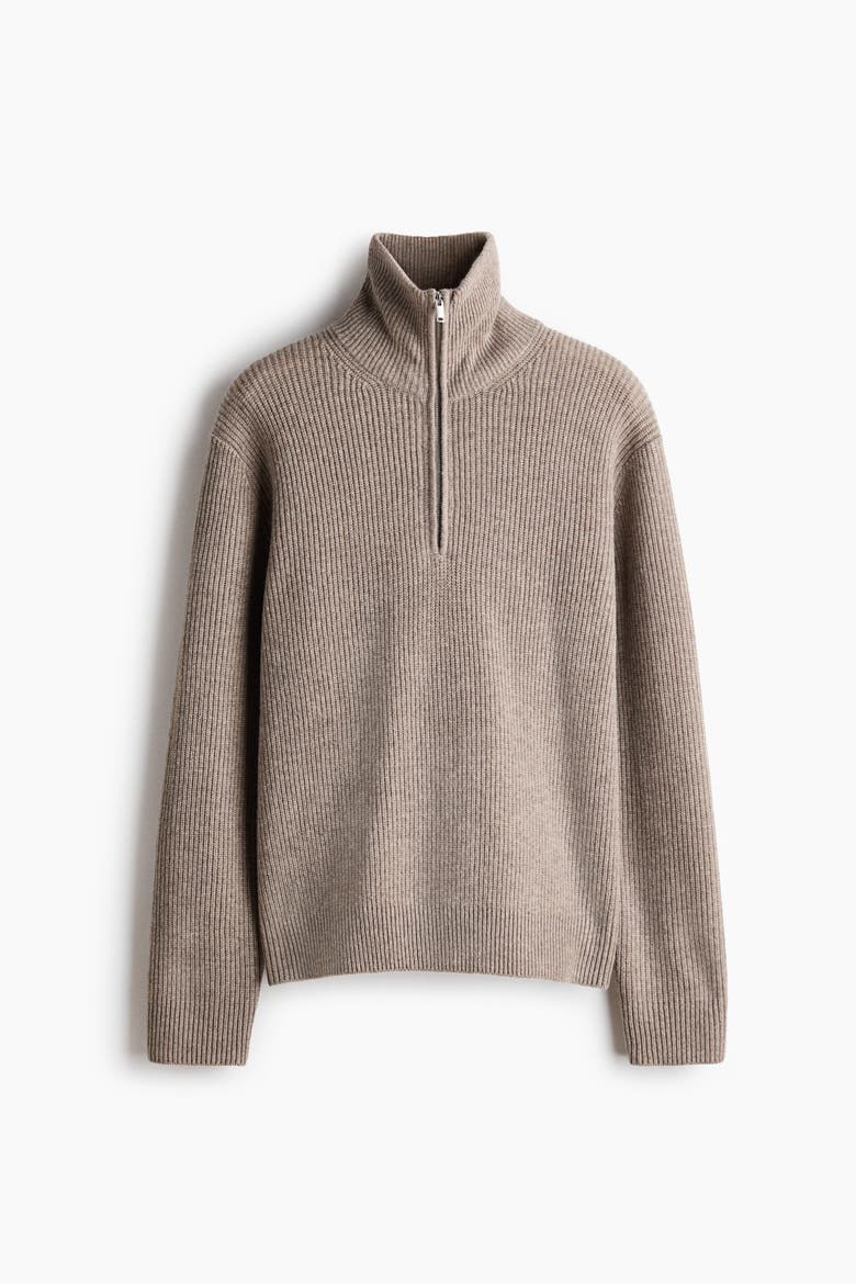 Regular-fit Half-zip Wool Sweater, Alternate, color, Beige