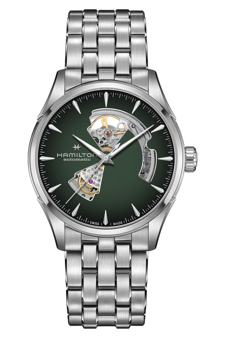 Jazzmaster Open Heart Automatic Bracelet Watch, 42mm, Main, color, GREEN