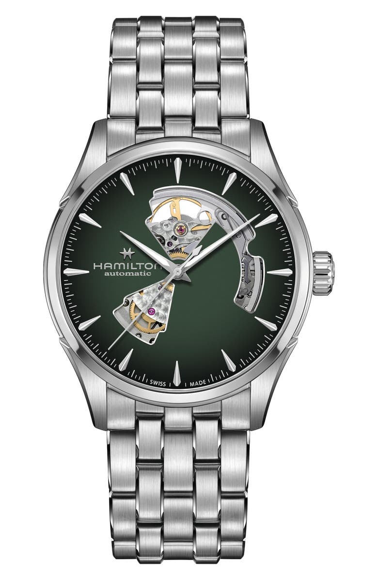 Hamilton Jazzmaster Open Heart Automatic Bracelet Watch, 42mm, Main, color, Green