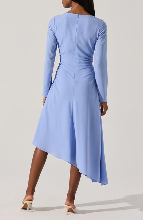 Astr The Label Long Sleeve Asymmetric Hem Midi Dress In Blue