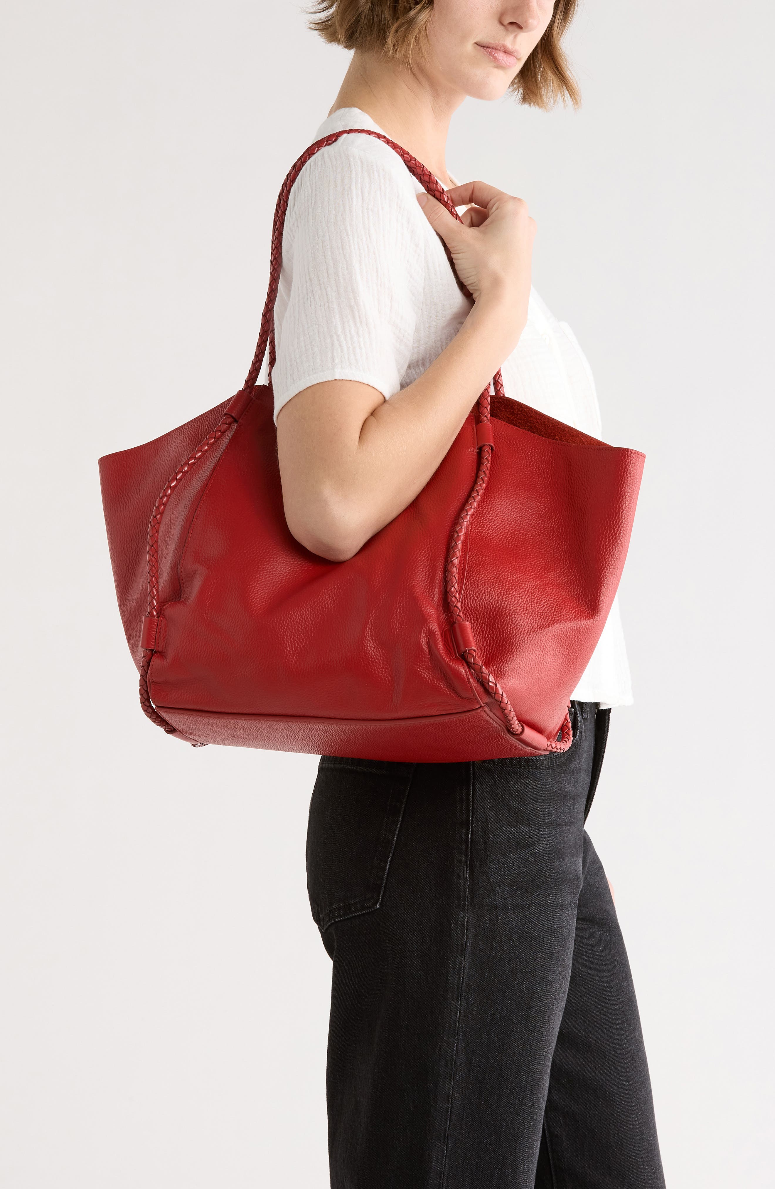 Lucky Brand Zila Leather Tote Bag, Alternate, color, Salsa