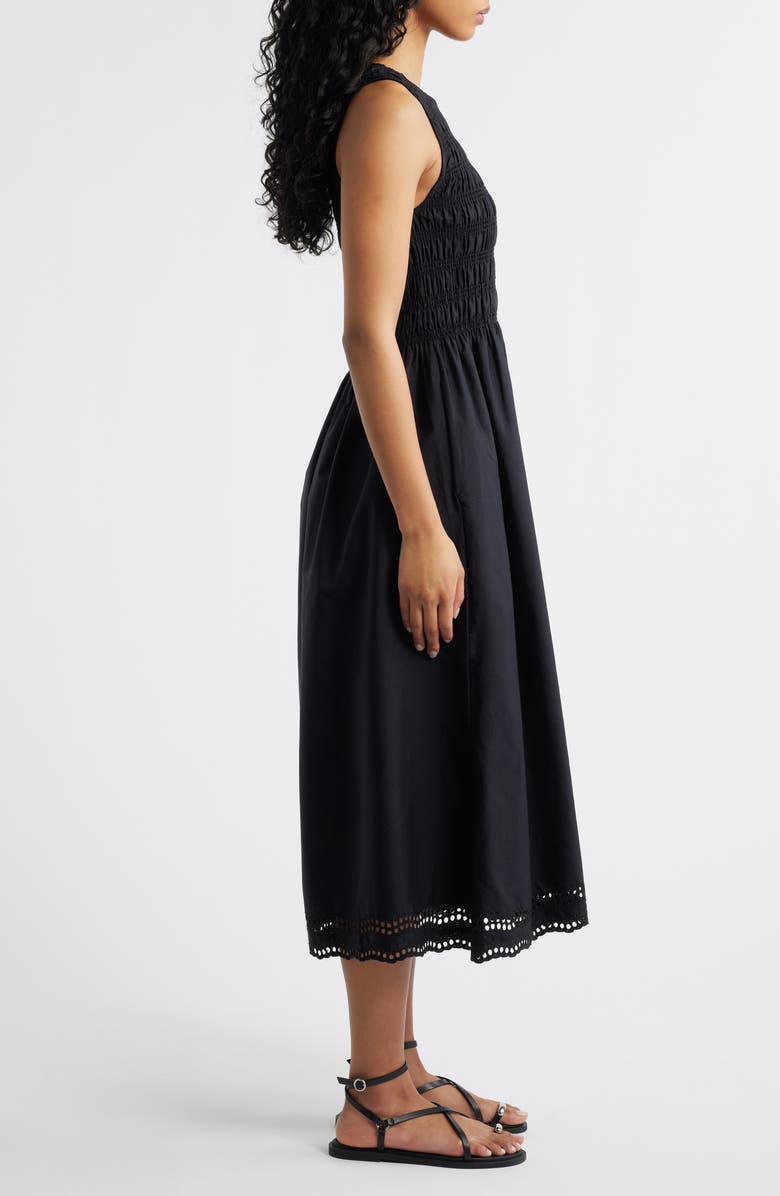 Madewell The Embroidered Melody Smocked Midi Dress, Alternate, color, Jet Black