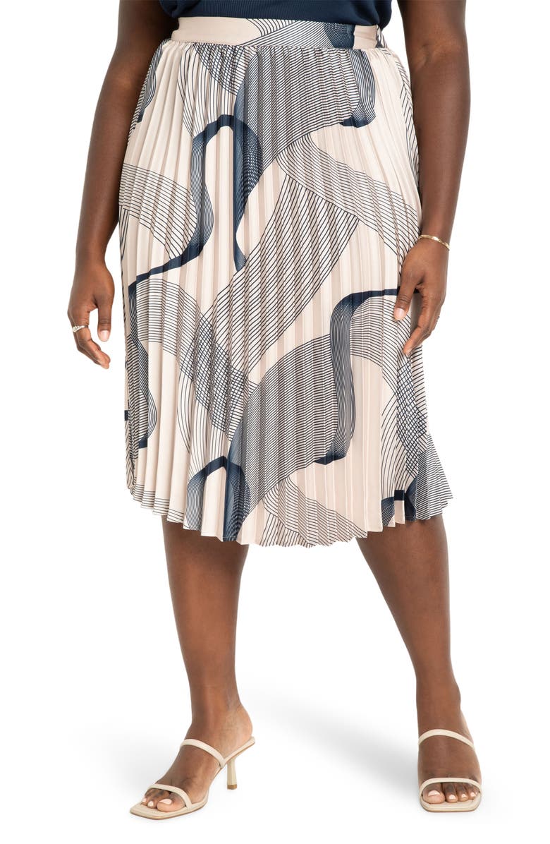ELOQUII Pleated Print Skirt, Main, color, 