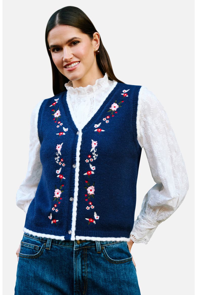 Embroidered Knitted Vest, Main, color, Navy