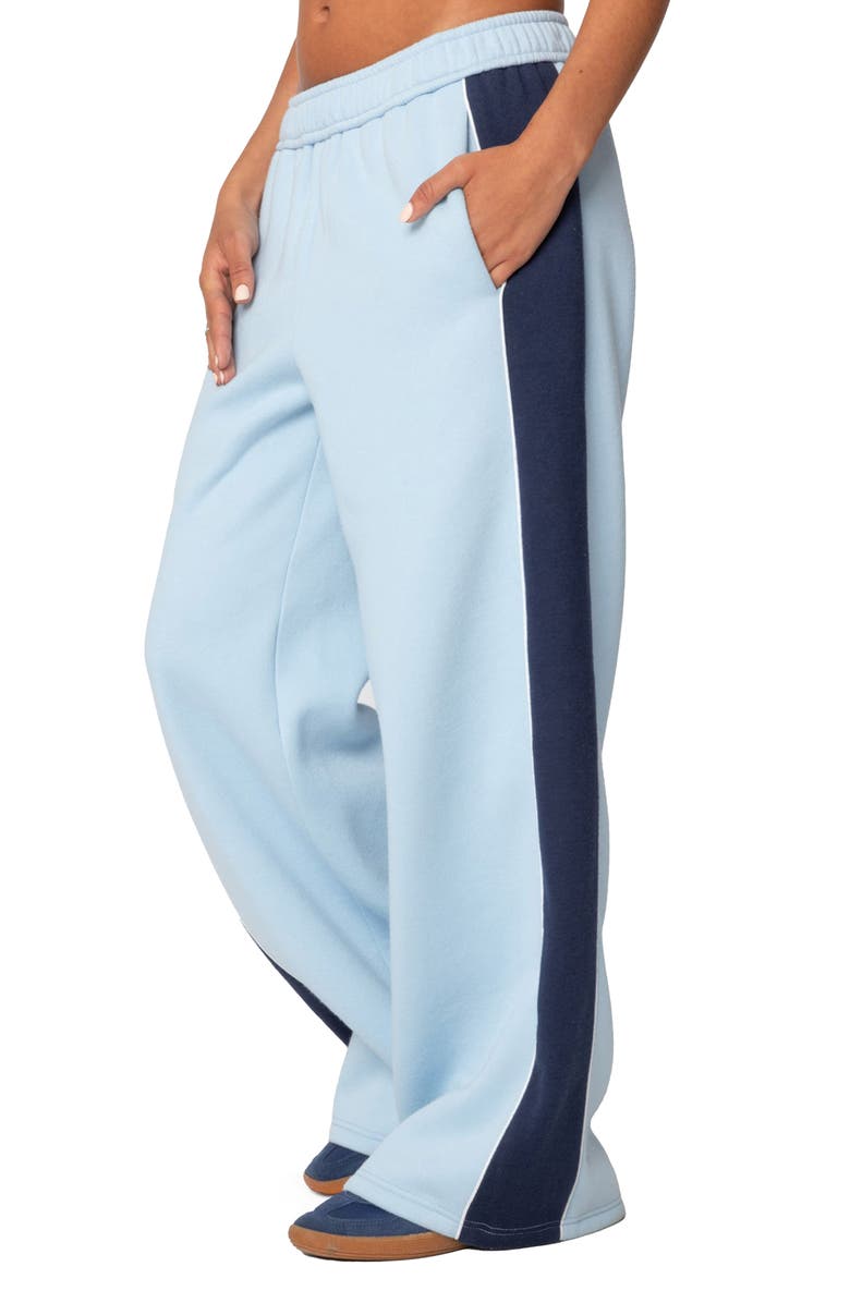 EDIKTED Contrast Stripe Wide Leg Sweatpants, Alternate, color, Light-Blue