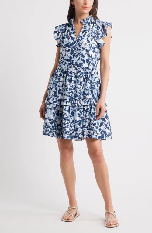 Caslonr Caslon(r) Ruffle Duo Cotton Gauze Dress In Navy- White Brushed Blooms