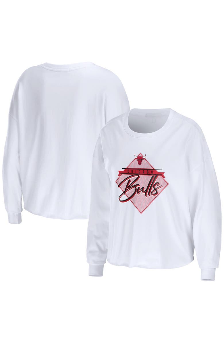 WEAR by Erin Andrews Women's WEAR by Erin Andrews White Chicago Bulls Cropped Long Sleeve T-Shirt, Alternate, color, White