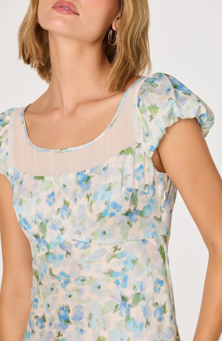 ASTR the Label Erma Floral Puff Sleeve Empire Waist Midi Dress, Alternate, color, Blue Floral