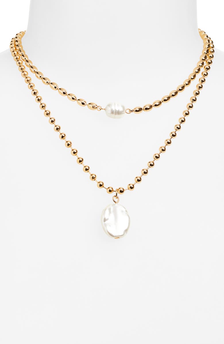 Open Edit Set of 2 Cultured Pearl Ball Chain Necklaces, Alternate, color, White- Gold