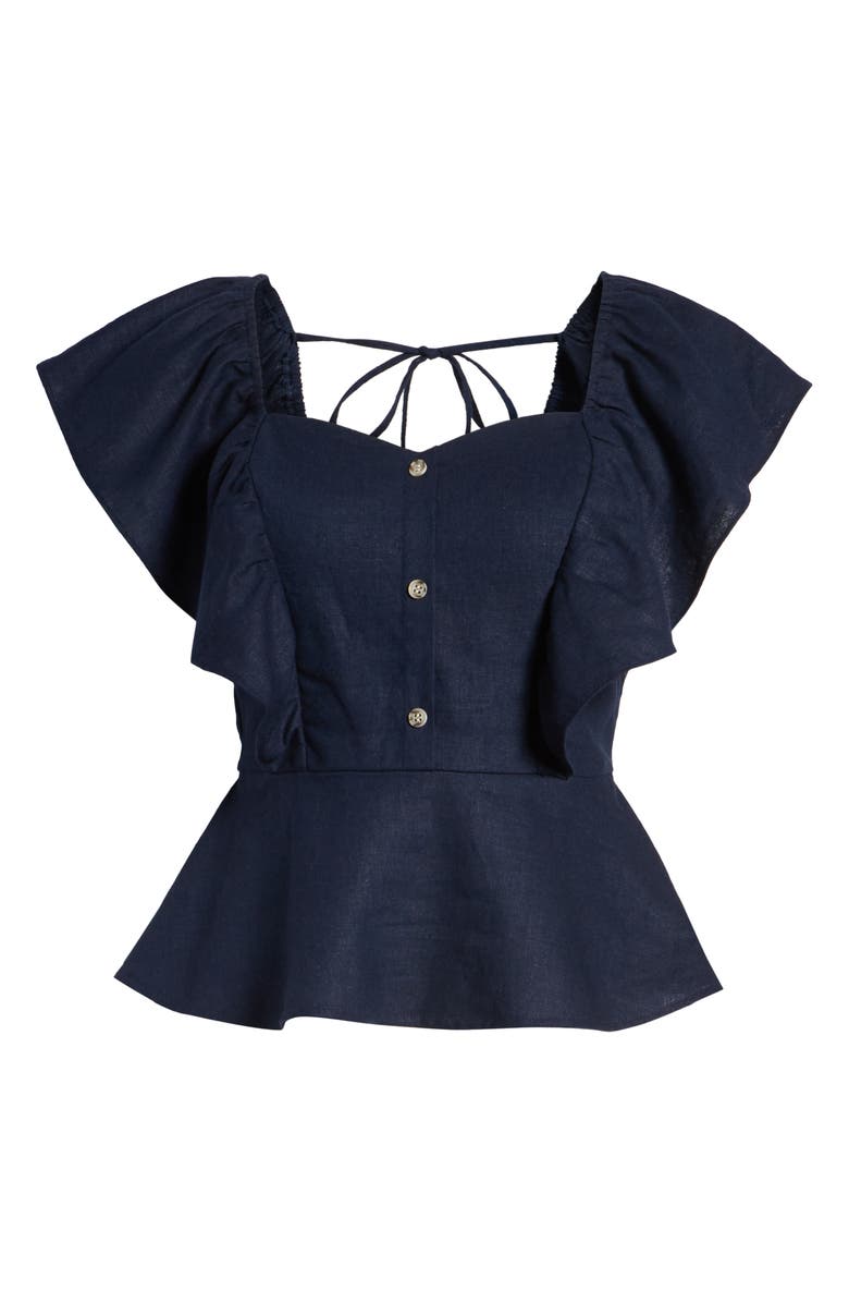 BP. Flutter Sleeve Peplum Linen Blend Top, Alternate, color, 