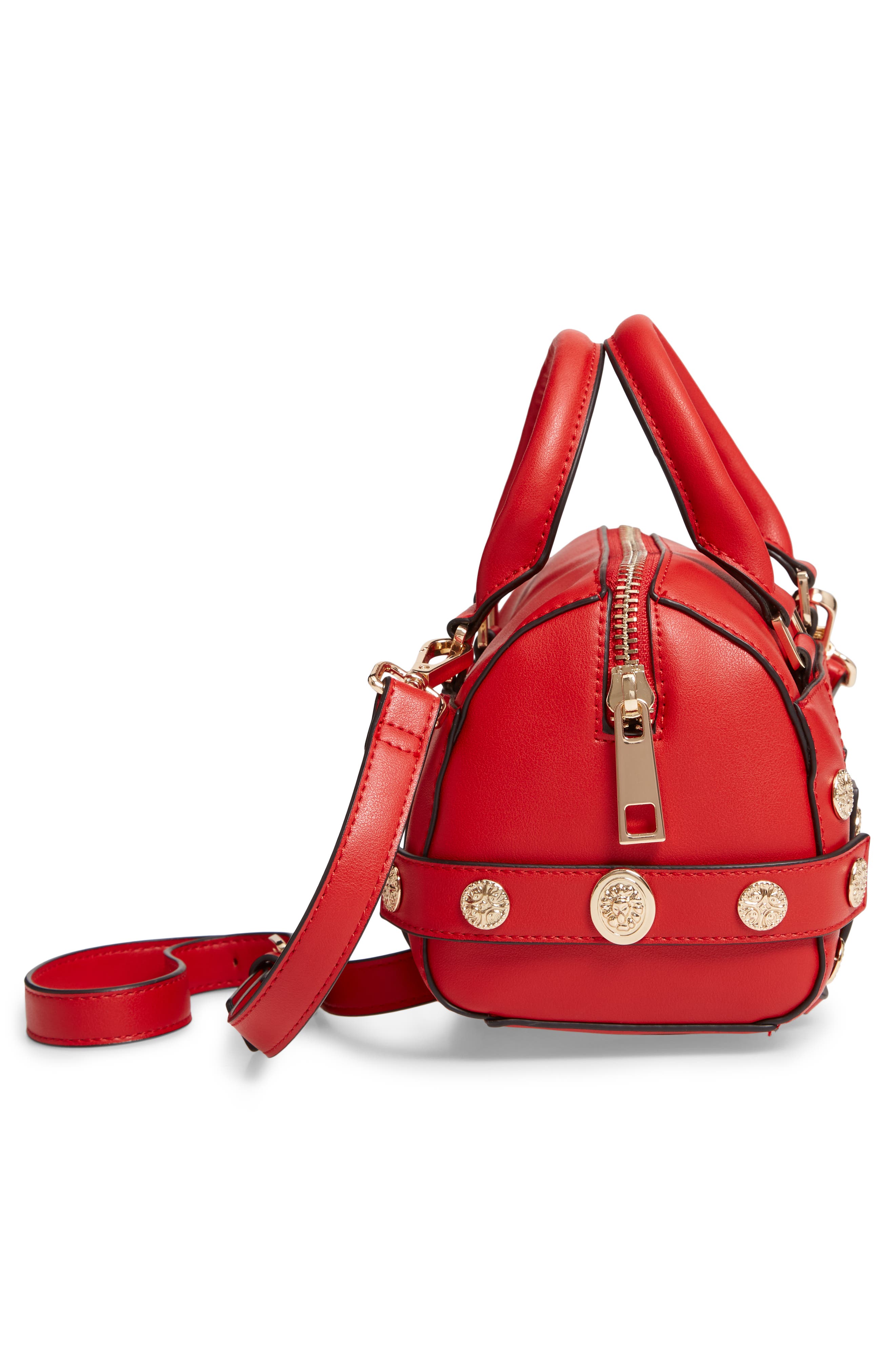 Bianca Studded Faux Leather Bowler Bag, Alternate, color, RED MULTI