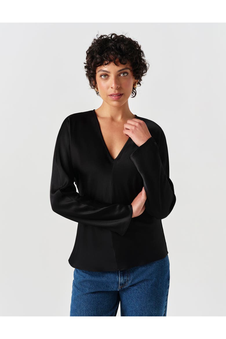 Lucille Long Sleeve Satin Top, Main, color, Black