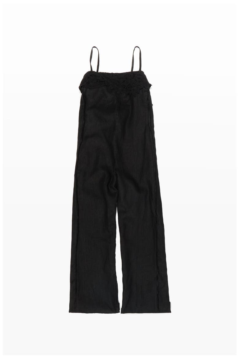 Linen Crochet Neckline Jumpsuit, Alternate, color, BLACK