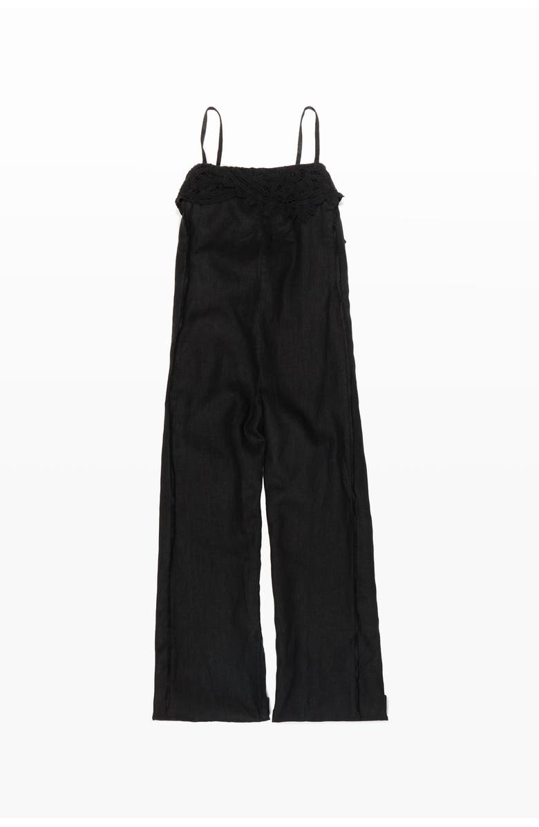 Bimba y Lola Linen Crochet Neckline Jumpsuit, Alternate, color, Black