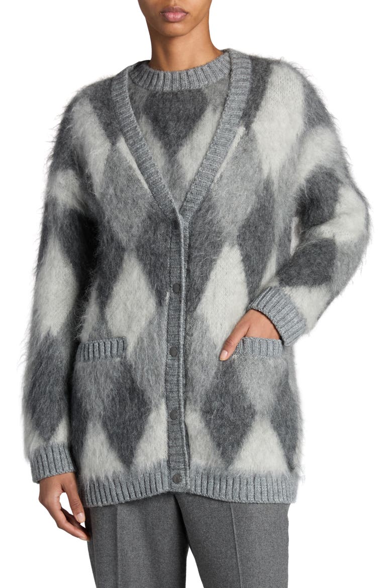 Argyle Mohair Blend Cardigan, Alternate, color, LIGHT GREY