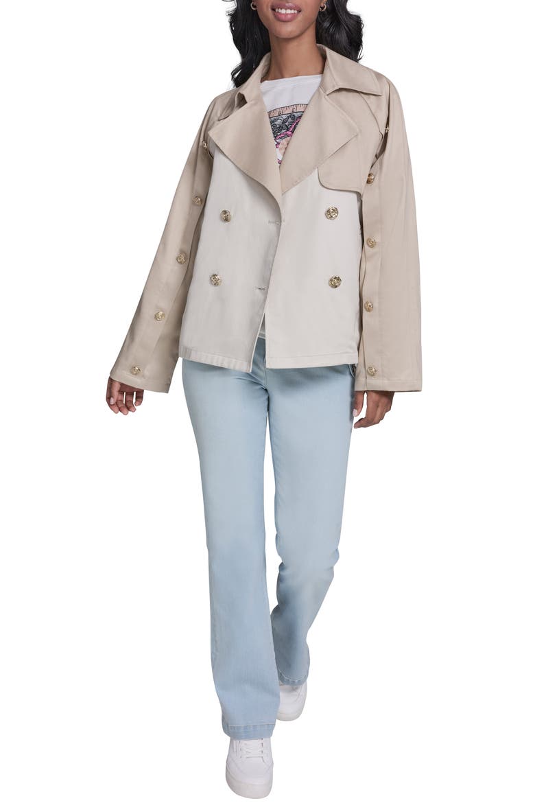 Mixed Media Crop Cotton Blend Trench Coat, Alternate, color, BISQUE