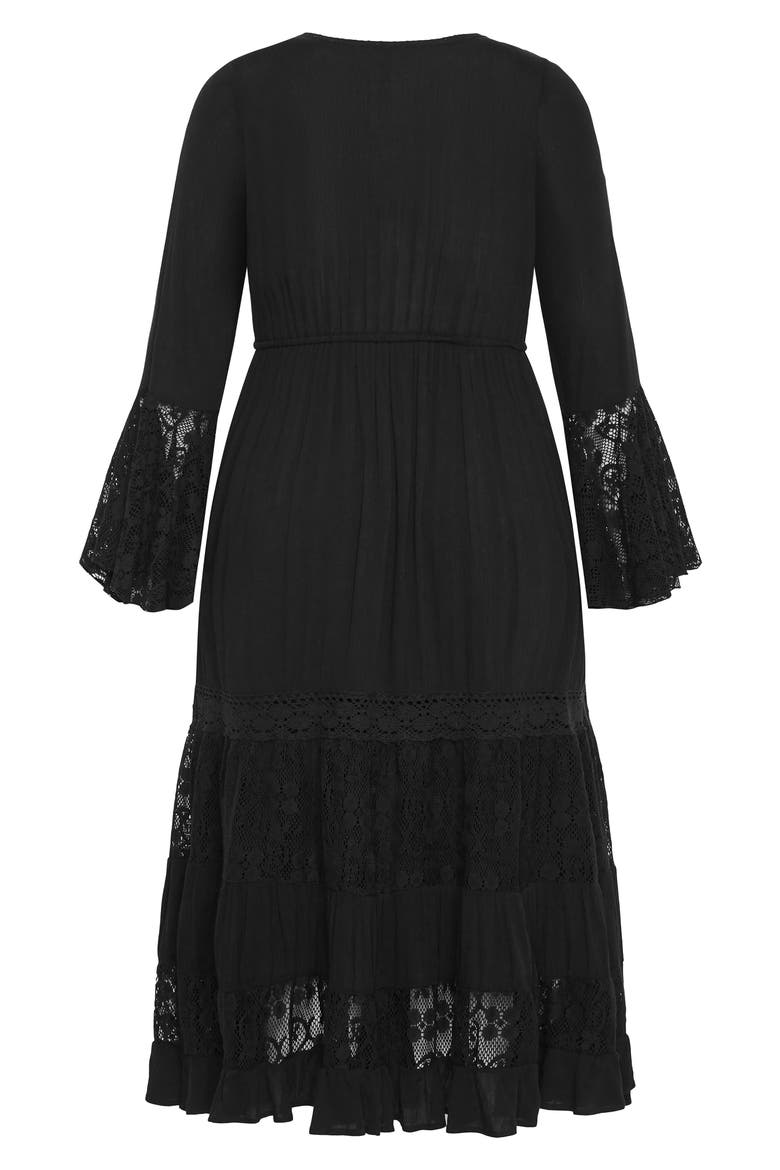 Dulce Lace Detail Long Sleeve Maxi Dress, Alternate, color, BLACK