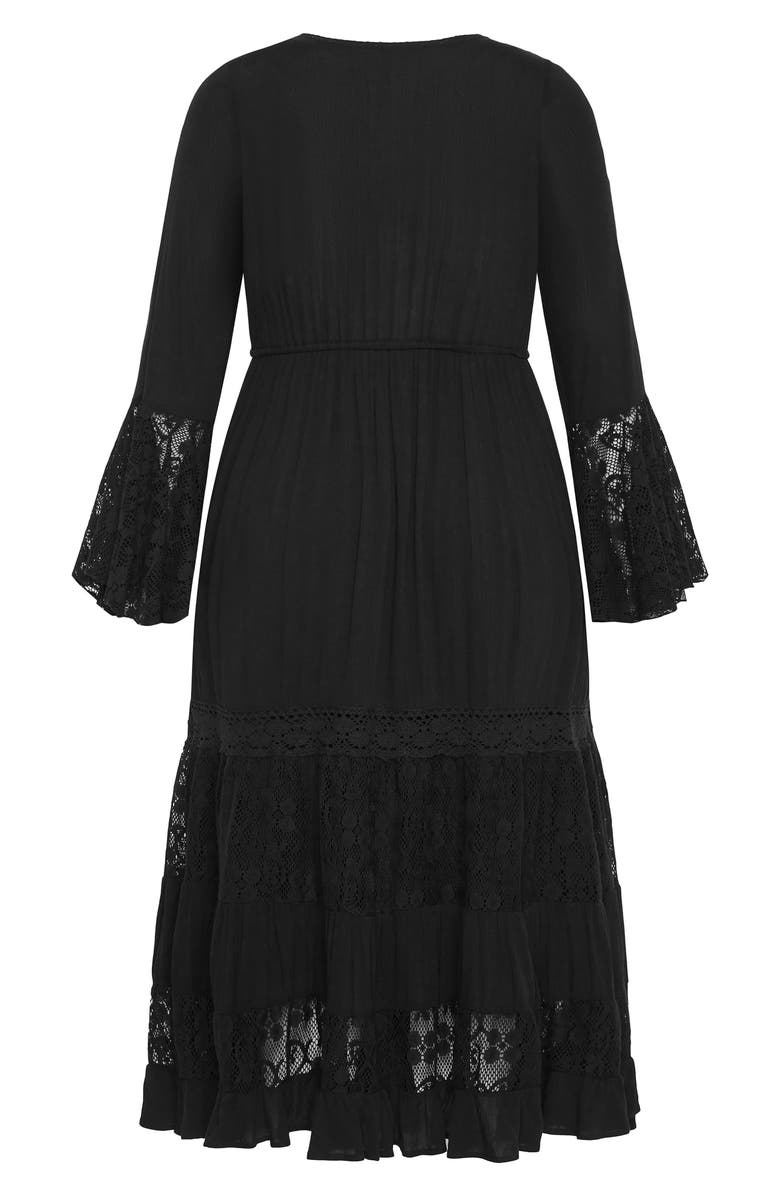 City Chic Dulce Lace Detail Long Sleeve Maxi Dress, Alternate, color, Black