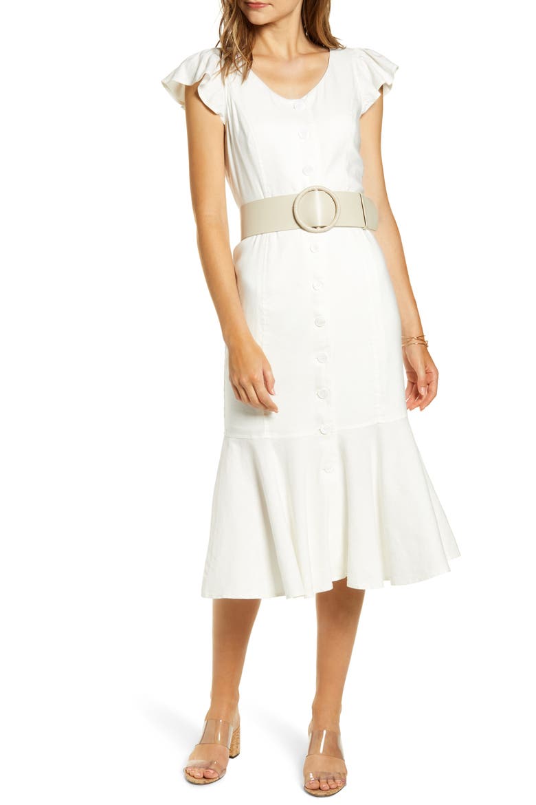 Button Down Midi Dress, Main, color, IVORY