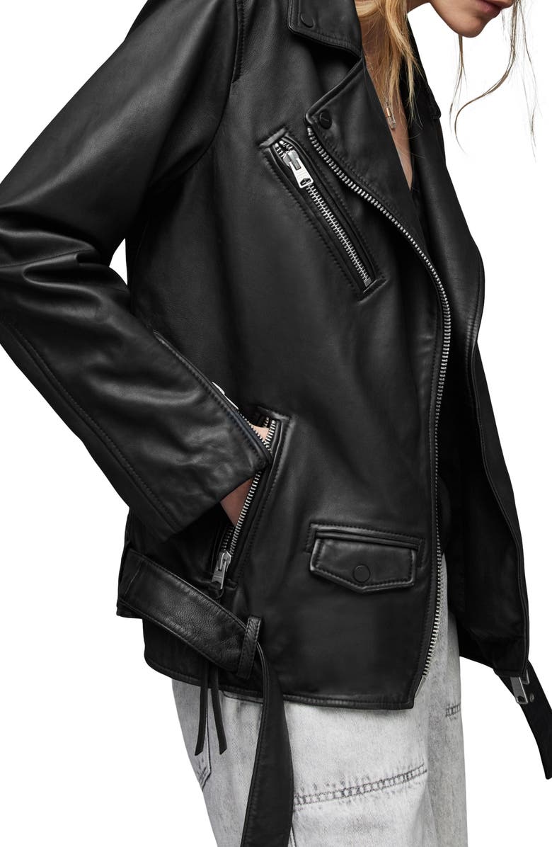 AllSaints Billie Oversize Leather Biker Jacket, Alternate, color,