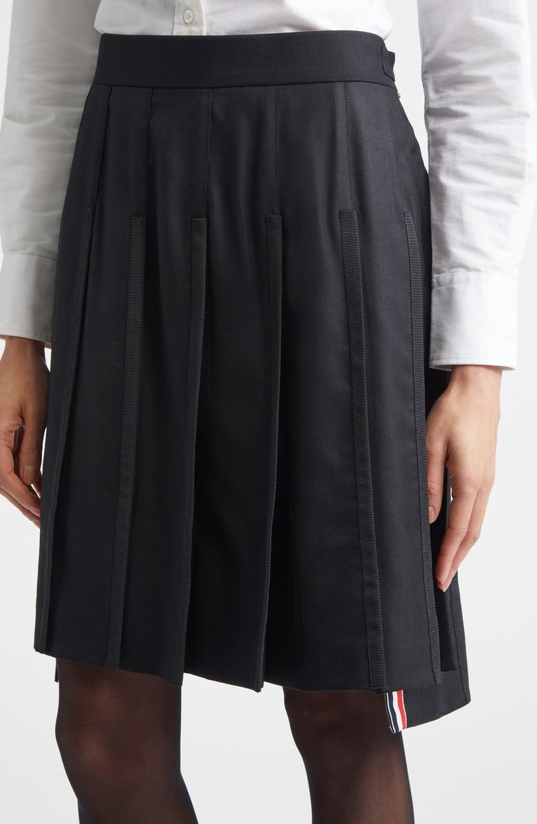 Thom Browne Drop Back Pleated Wool Skirt, Alternate, color, Black
