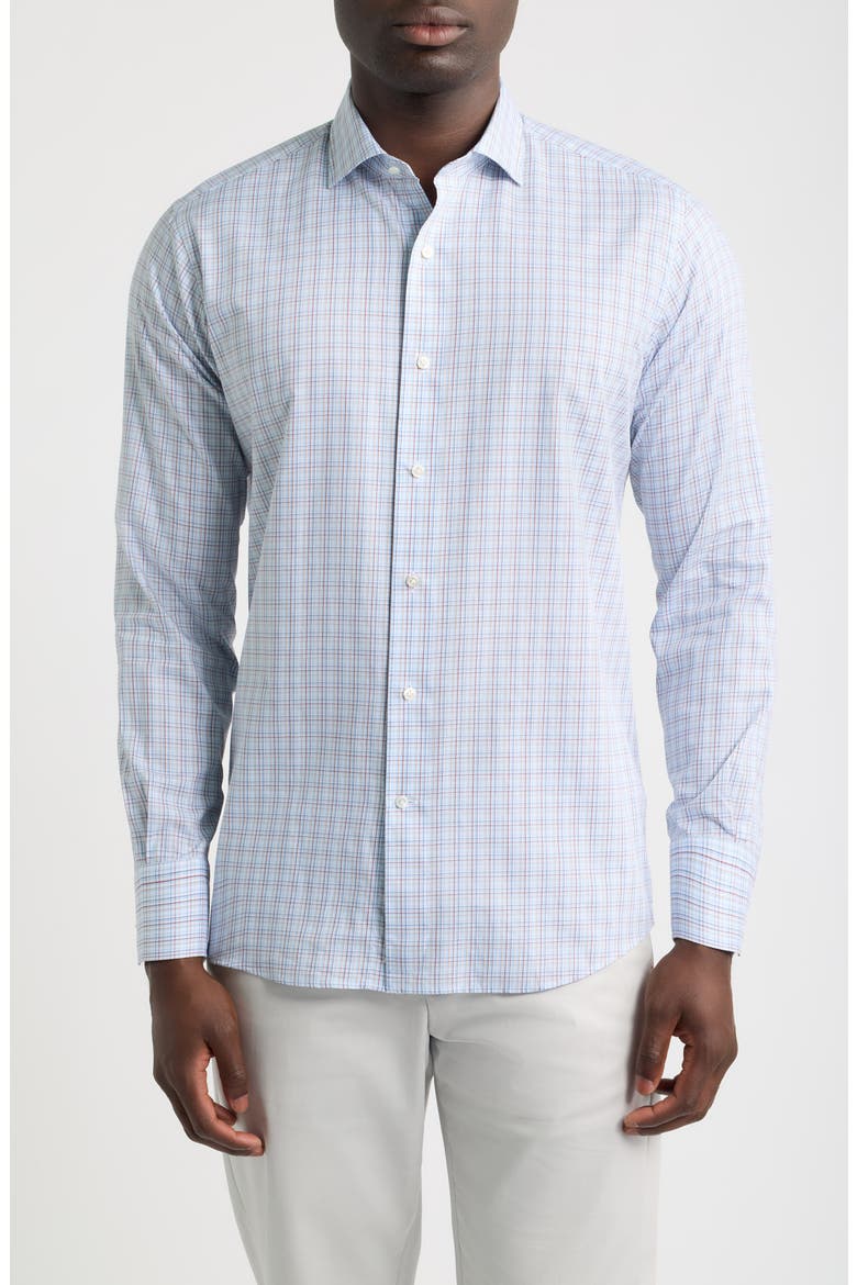 Crown Crafted Amos Plaid Cotton Sport Shirt, Main, color, WHITEHAVEN BLUE