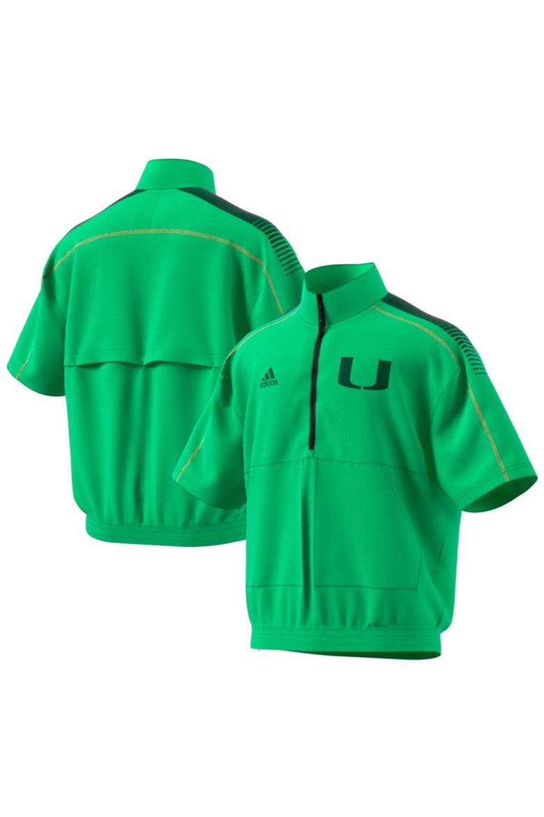 Men's adidas Green Miami Hurricanes Miami Nights Strategy Half-Zip Short Sleeve Jacket, Main, color, Green