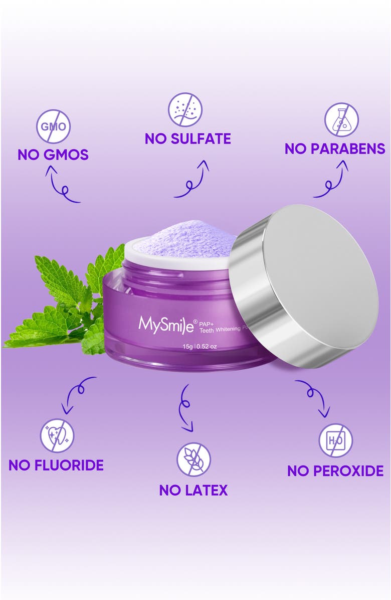 MySmile PAP Mint Non-Sensitive Teeth Whitening Powder Cavity Prevention Little Foam - 0.52 oz, Alternate, color, 