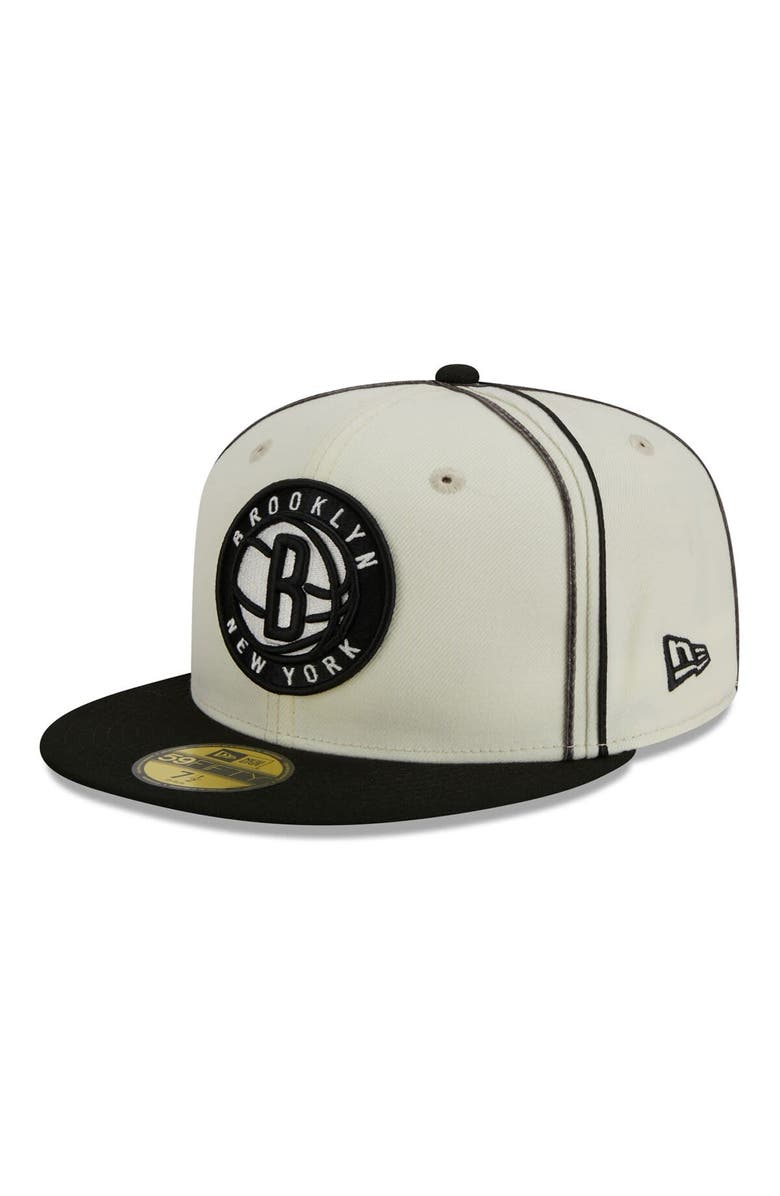 New Era Men's New Era Cream/Black Brooklyn Nets Piping 2-Tone 59FIFTY Fitted Hat, Main, color, Cream