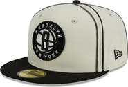 New Era Men's New Era Cream/Black Brooklyn Nets Piping 2-Tone 59FIFTY Fitted Hat