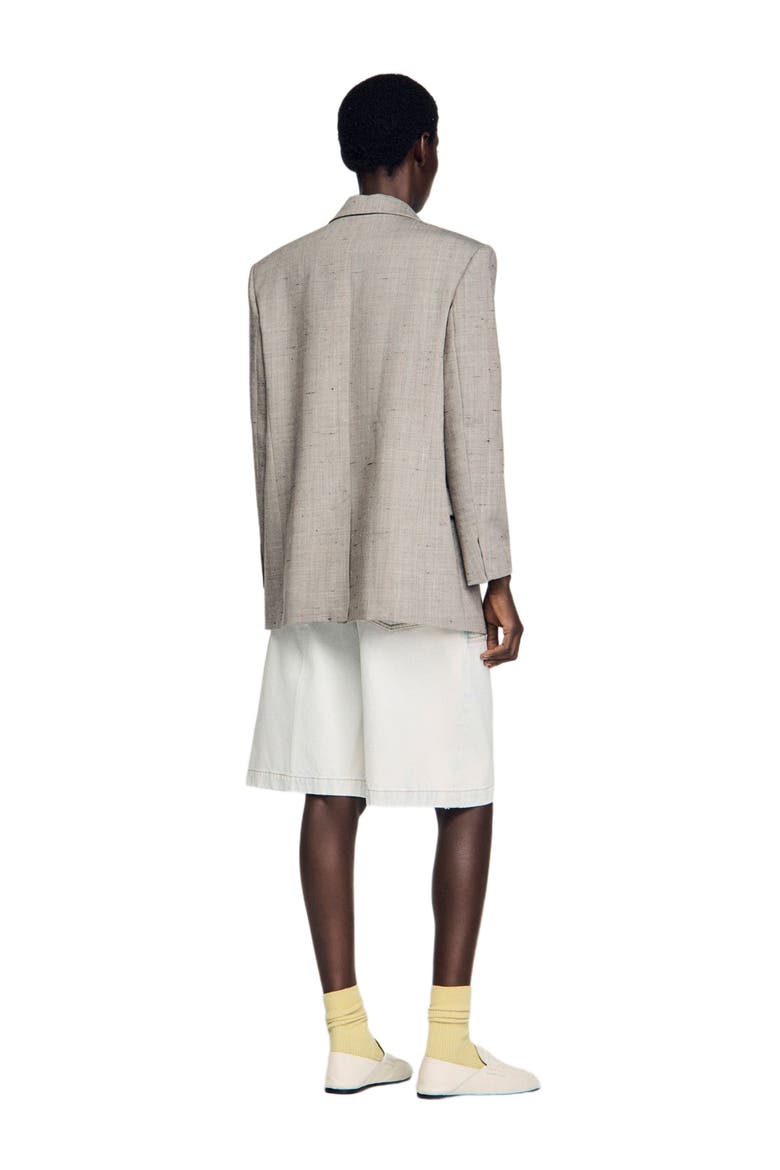 Check wool jacket with brooch, Alternate, color, Greige