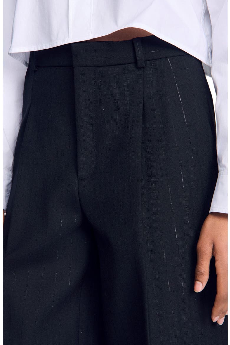 Striped wide-leg trousers, Alternate, color, Black