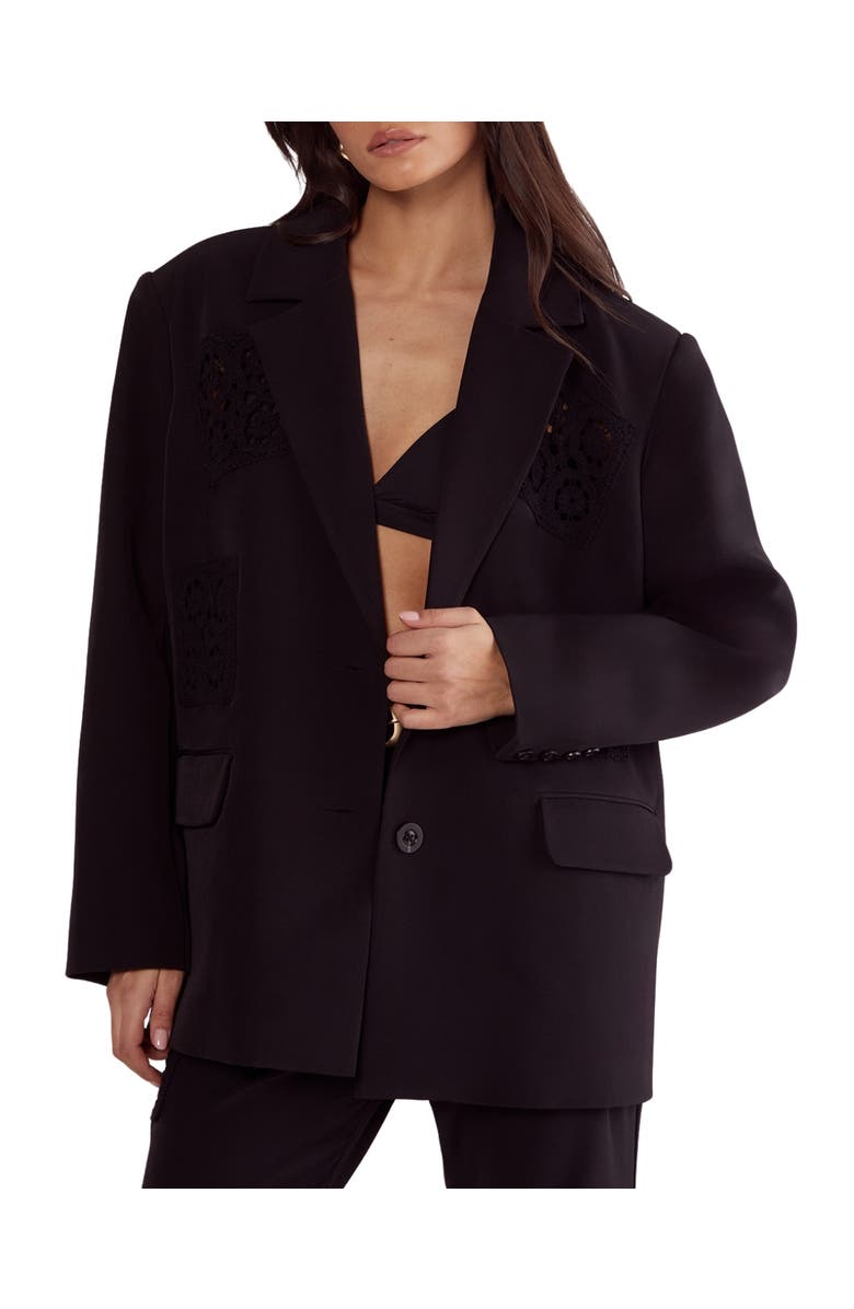 NASTY GAL Tailored Crochet Insert Oversized Blazer, Alternate, color, Black