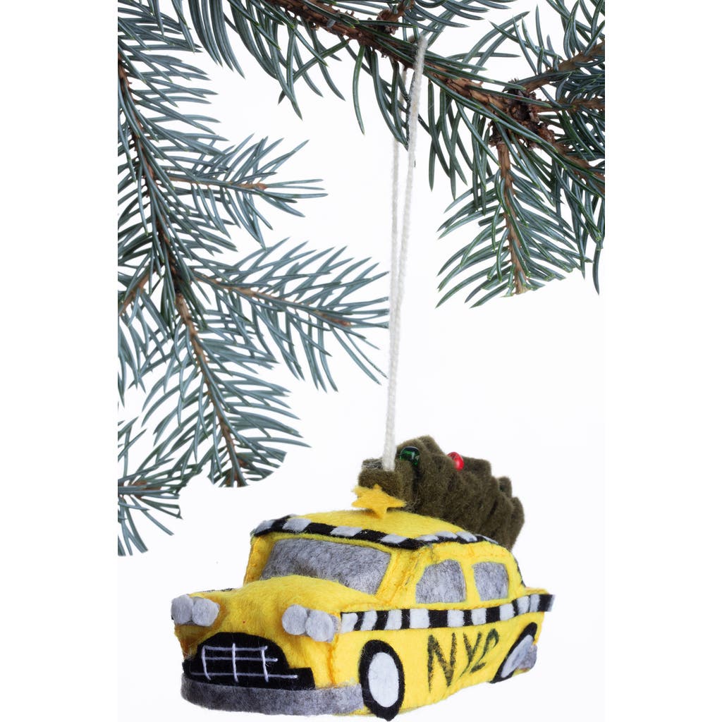 Silk Road Bazaar Handmade Taxi Felted Wool Ornament In Multi