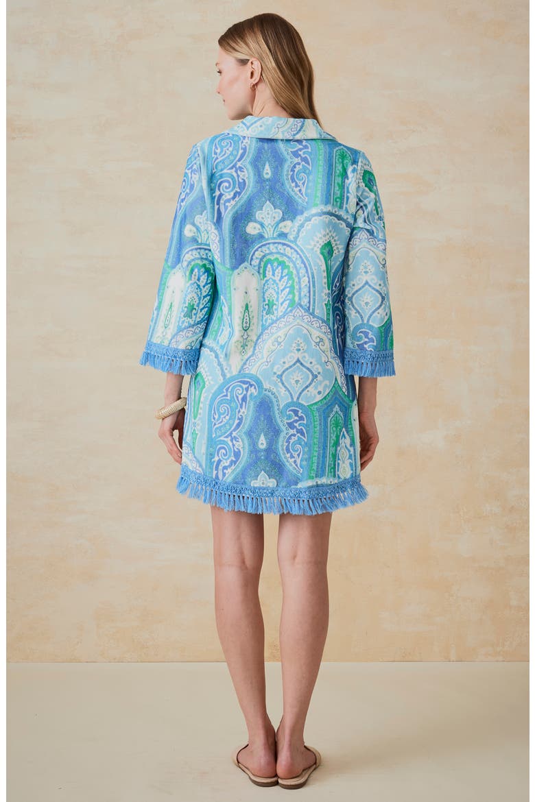 Maya Fringe Trim Terry Tunic Dress, Alternate, color, GRASS/ LAPIS BLUE