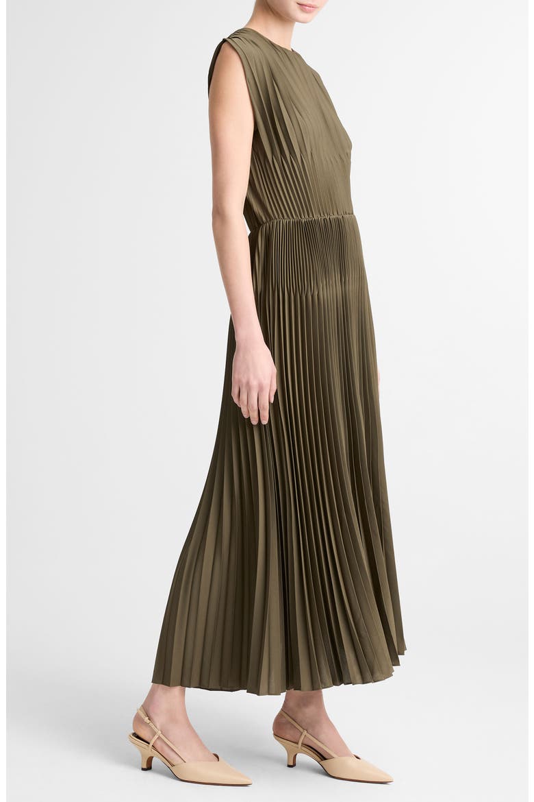 Chevron Pleated Sleeveless Midi Dress, Alternate, color, SEA VINE