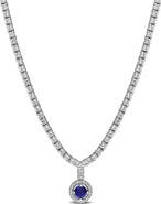 DELMAR Sterling Silver Created Sapphire Tennis Necklace