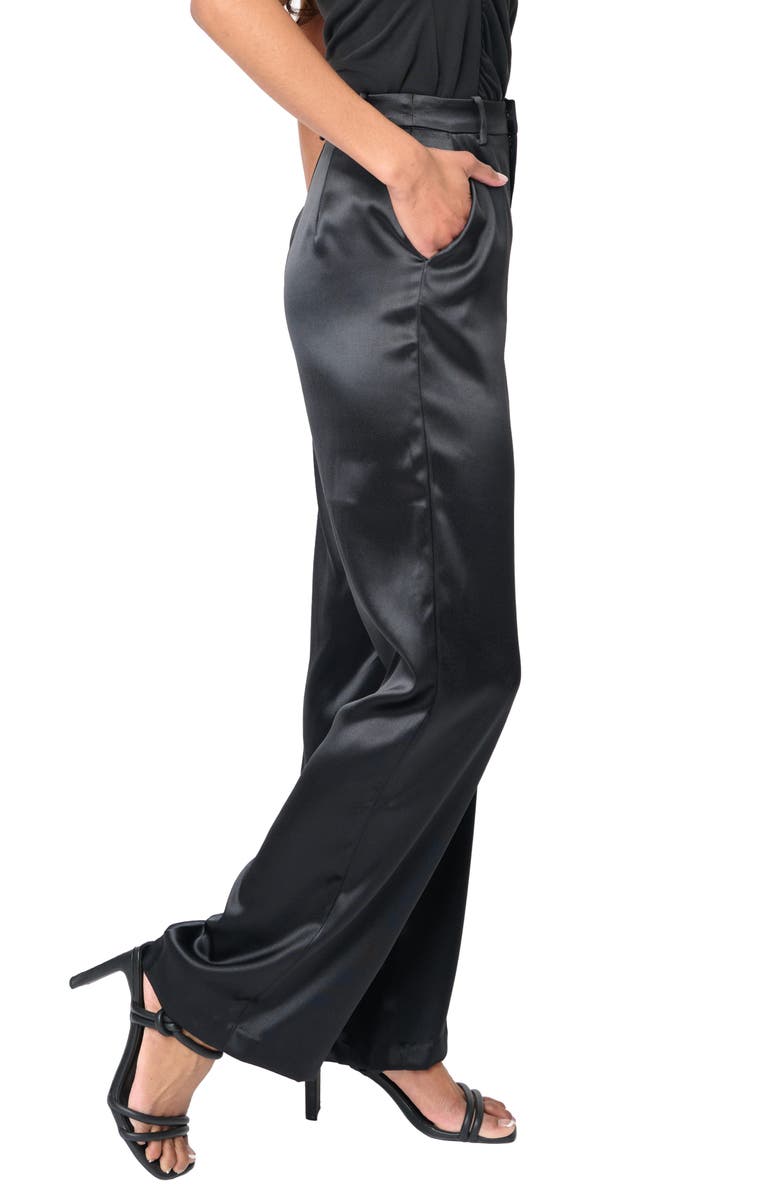 GIBSONLOOK Lindsey Wide Leg Satin Pants, Alternate, color, Black