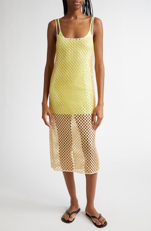 Zankov Victoire Sequined Checker Crochet Knit Midi Dress In Pebble