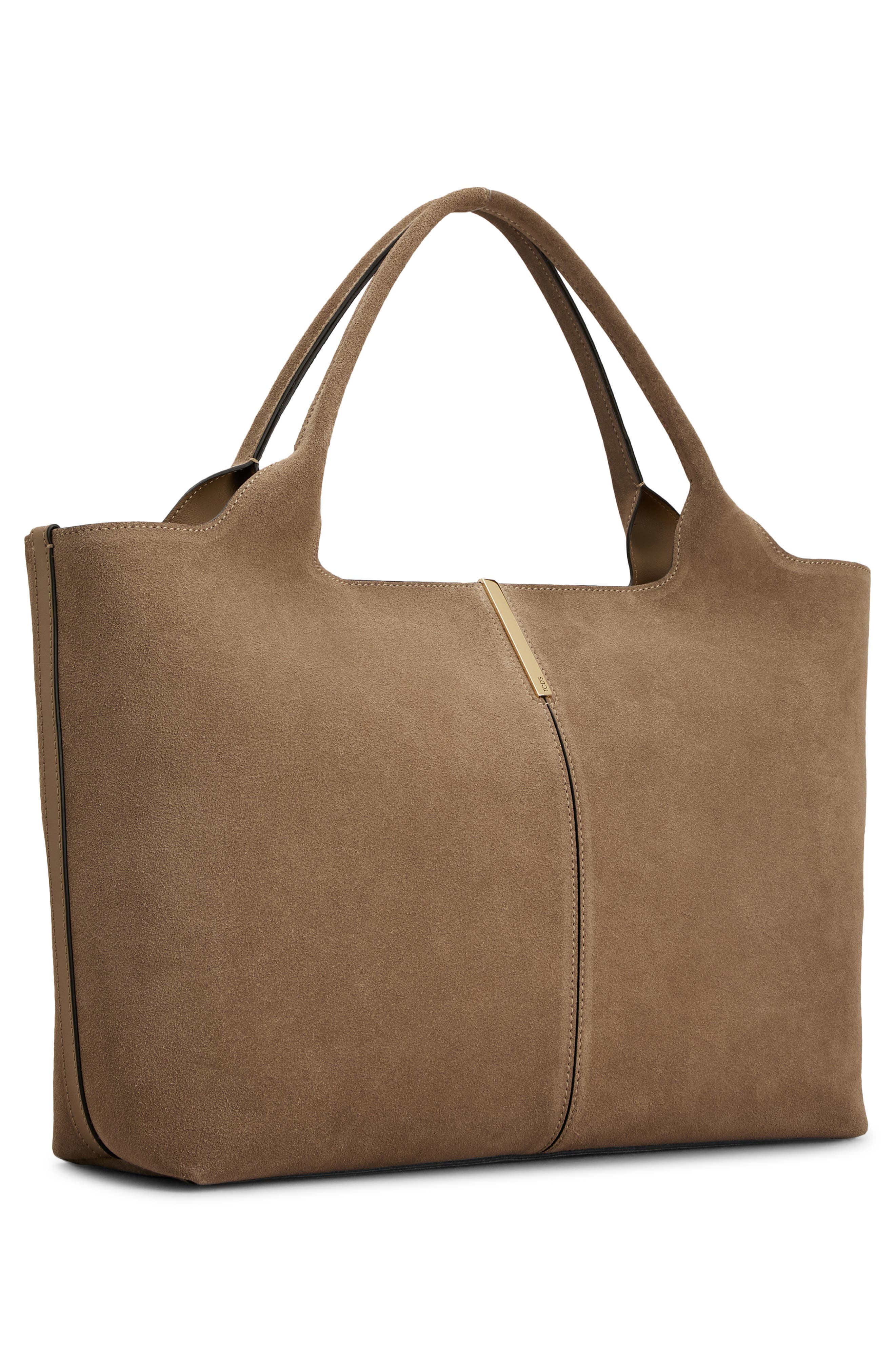Tod's Medium Suede Shopping Tote, Alternate, color, Creta Chiaro