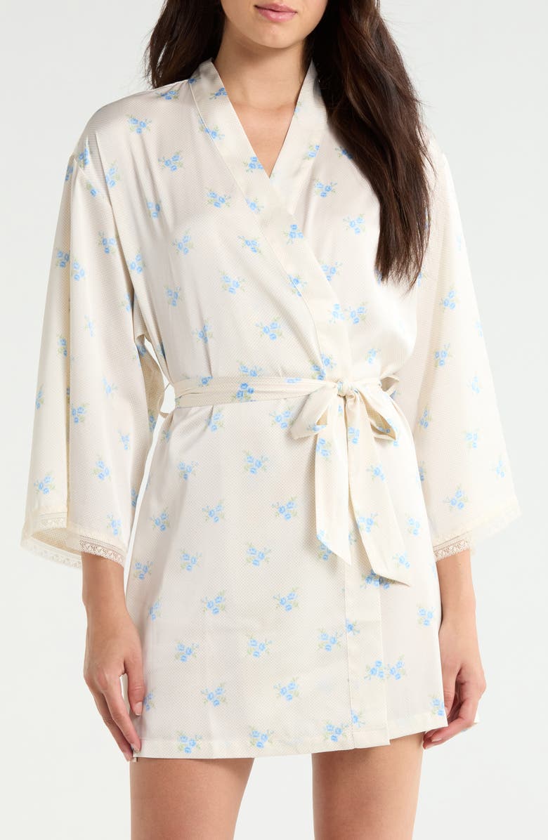 Etam Noreen Floral Satin Wrap, Main, color, Ecru/ Blue