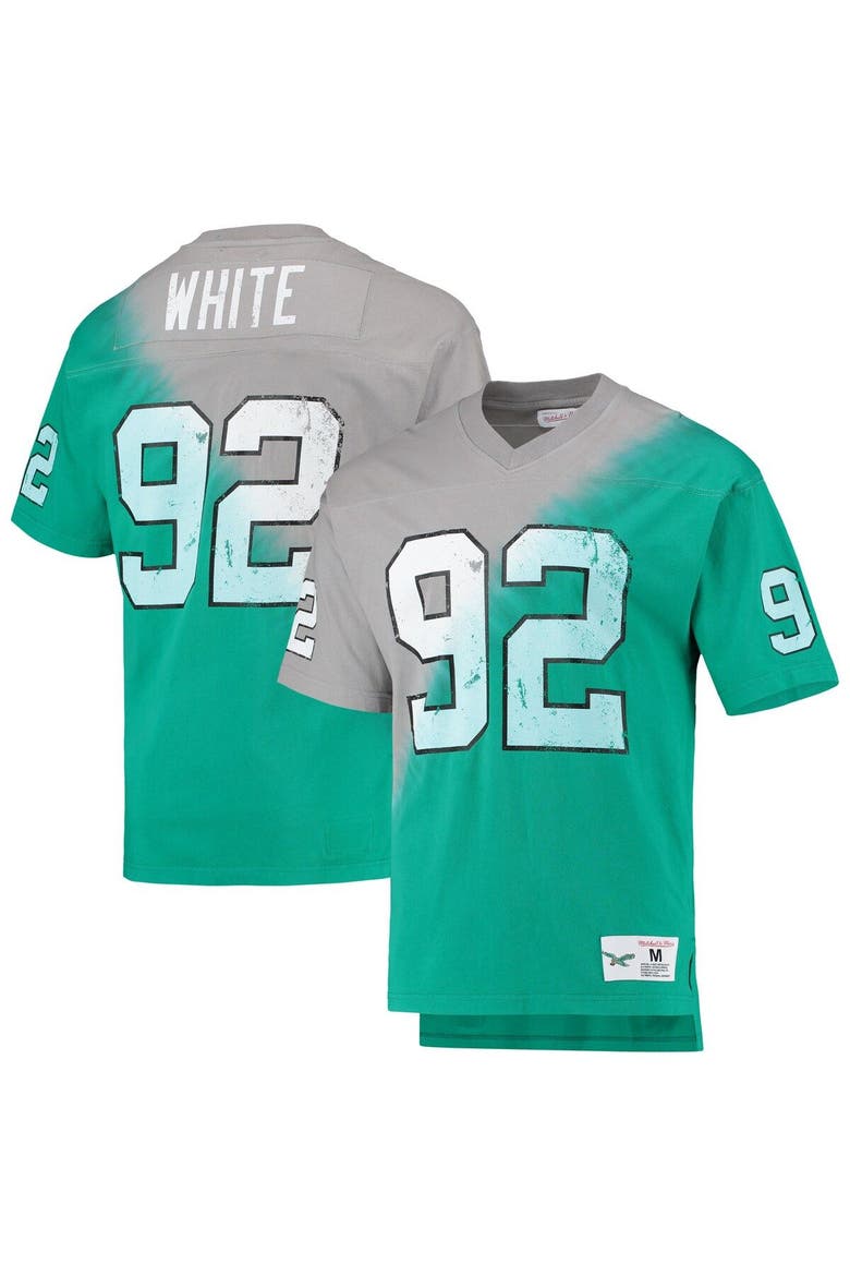 Men's Mitchell & Ness Reggie White Gray/Kelly Green Philadelphia Eagles Retired Player Name & Number Diagonal Tie-Dye V-Neck T-Shirt, Alternate, color, Gray