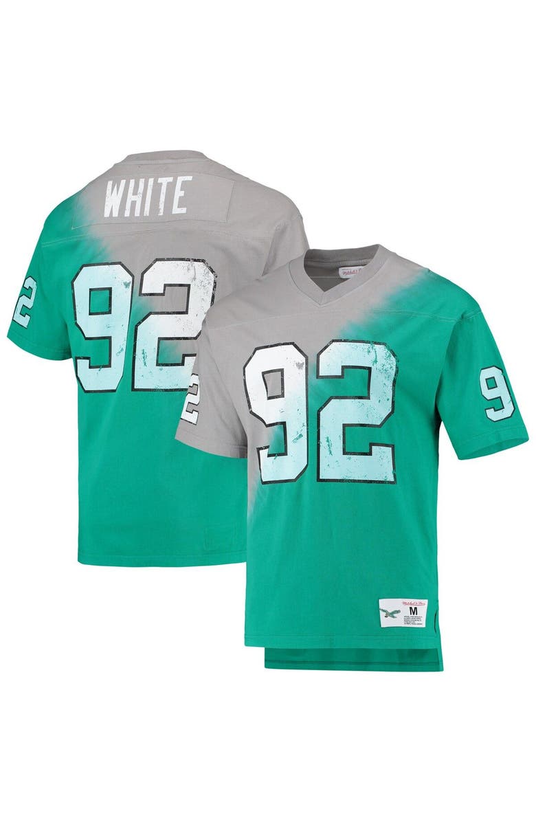 Mitchell & Ness Men's Mitchell & Ness Reggie White Gray/Kelly Green Philadelphia Eagles Retired Player Name & Number Diagonal Tie-Dye V-Neck T-Shirt, Alternate, color, 