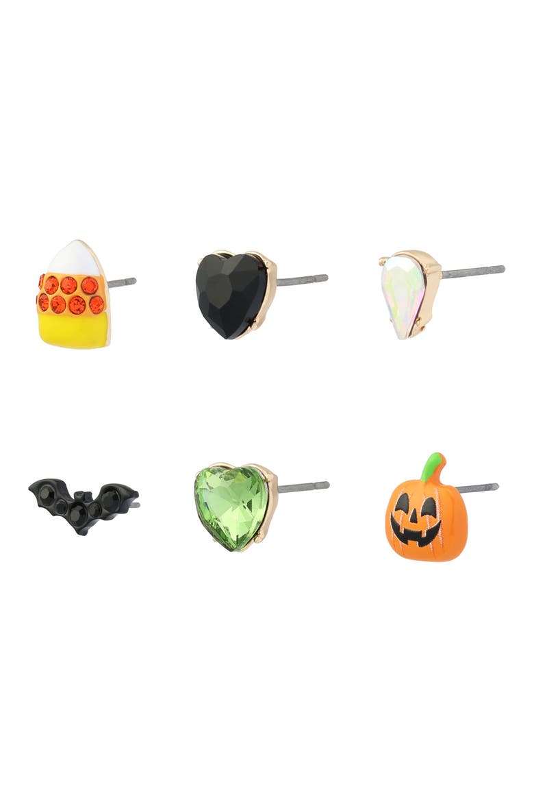 Set of 6 Halloween Stud Earrings, Alternate, color, ORANGE