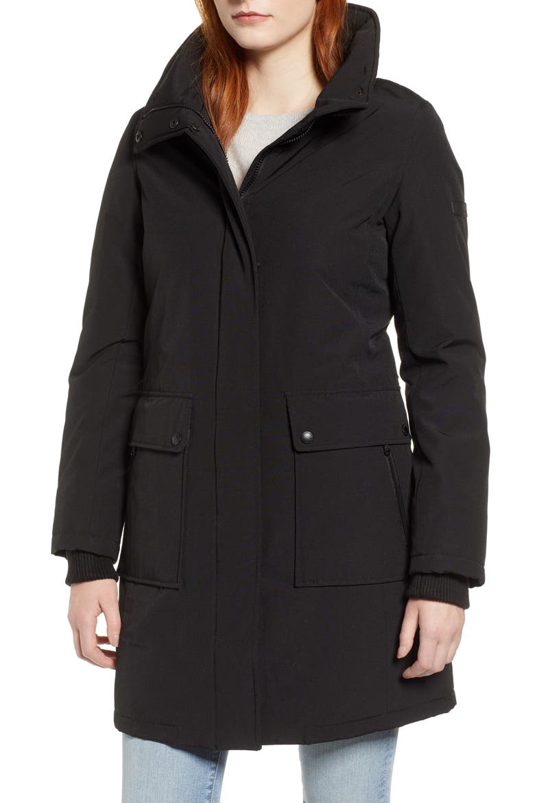Faux Fur Trim Canvas Parka, Alternate, color, BLACK
