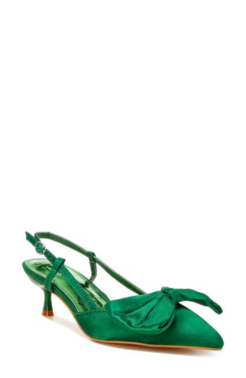 London Rag Okshak Bow Pointed Toe Slingback Satin Pump