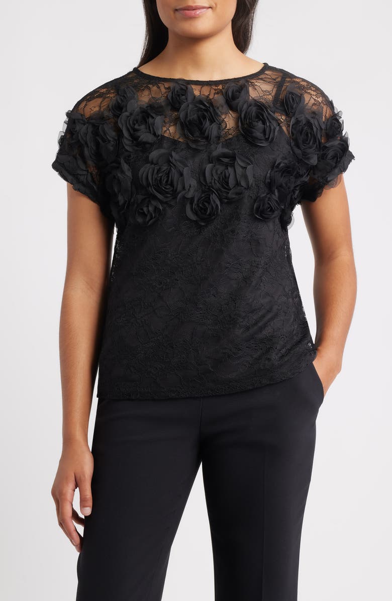 Anne Klein Rosettes & Lace Top, Main, color,