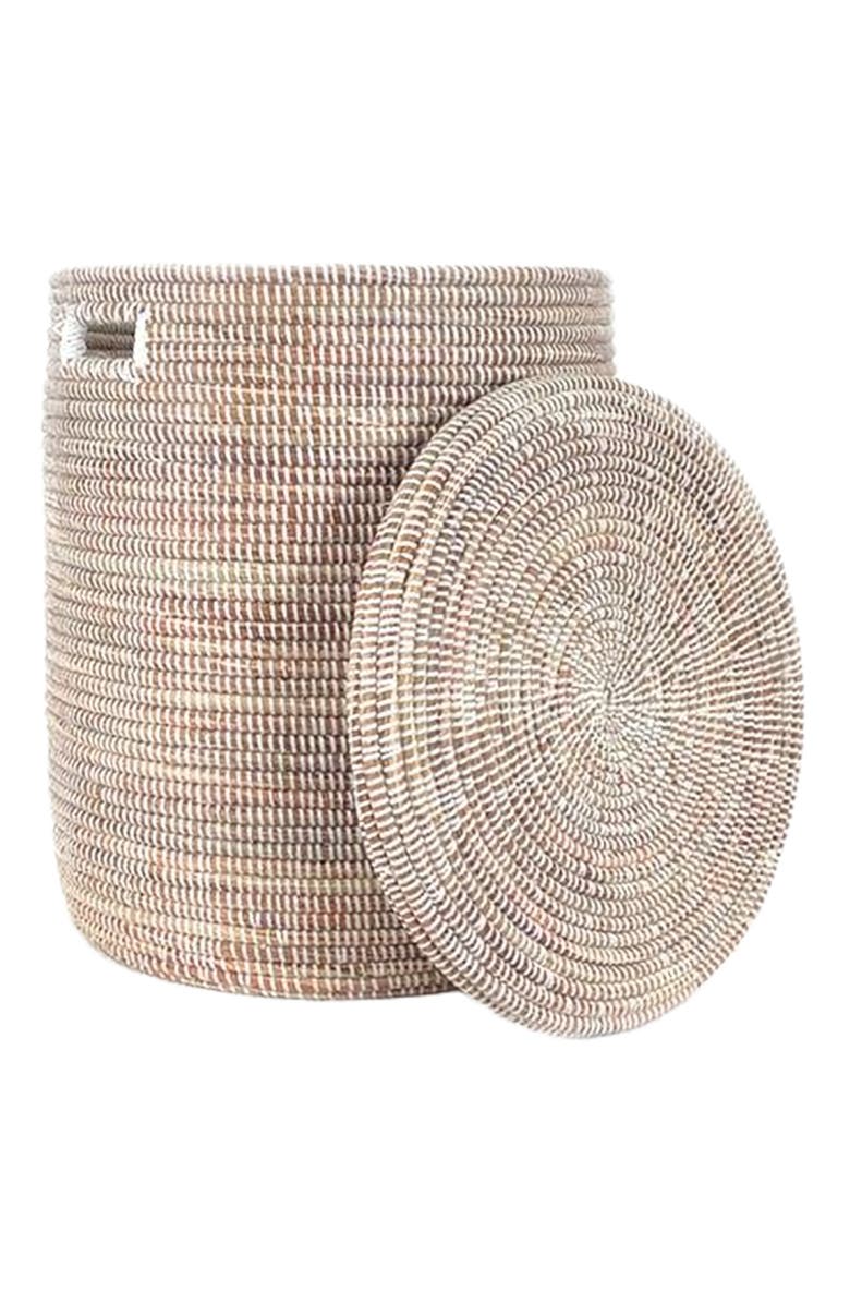 Mbare Flat Lid Storage Basket Monochrome Storage, Alternate, color, Brown And White