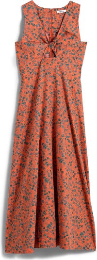 Floral Twist Front Poplin Midi Dress